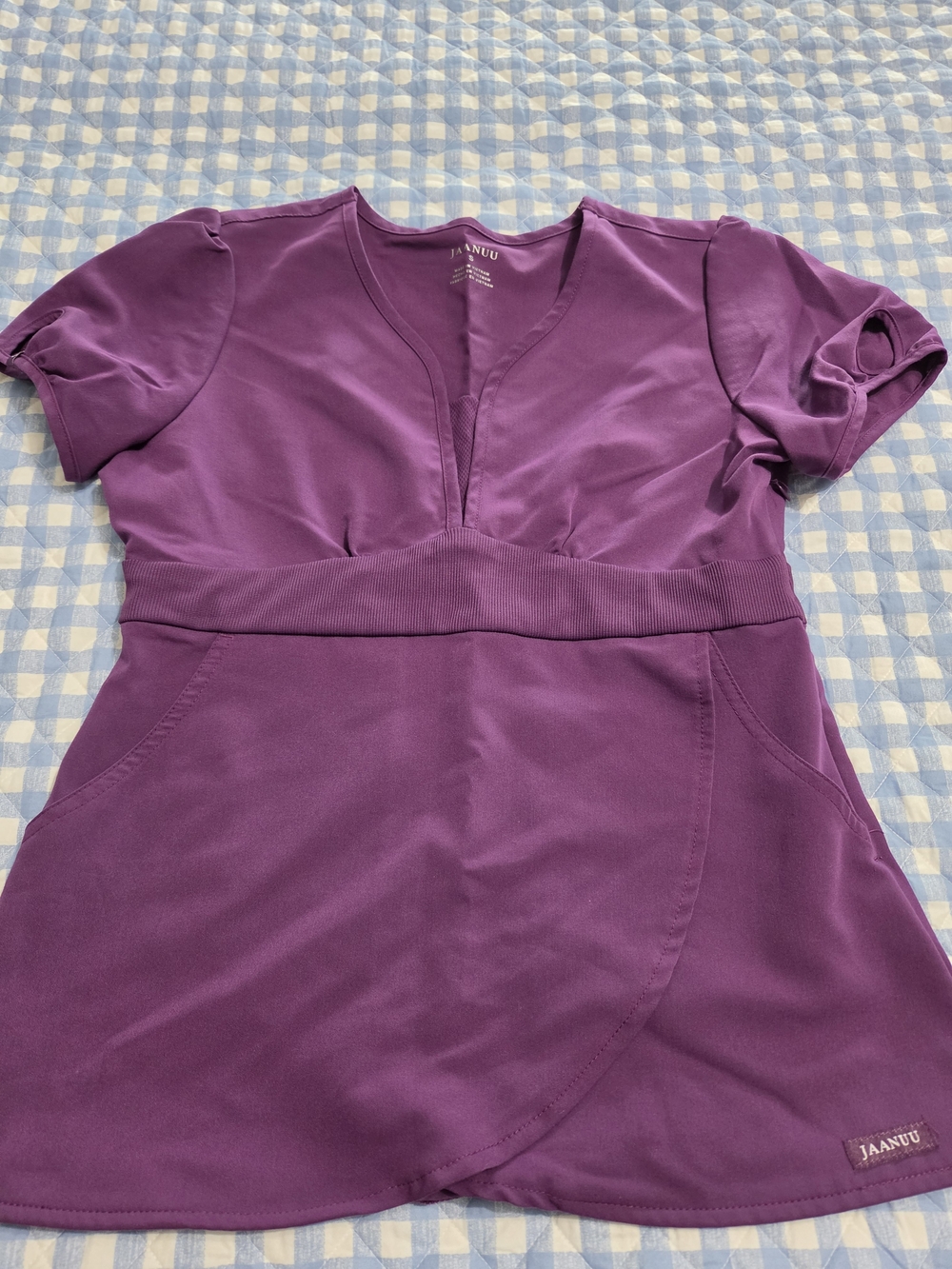 Jaanuu Purple V-Neck Short Sleeve Tunic Top with Waist Band